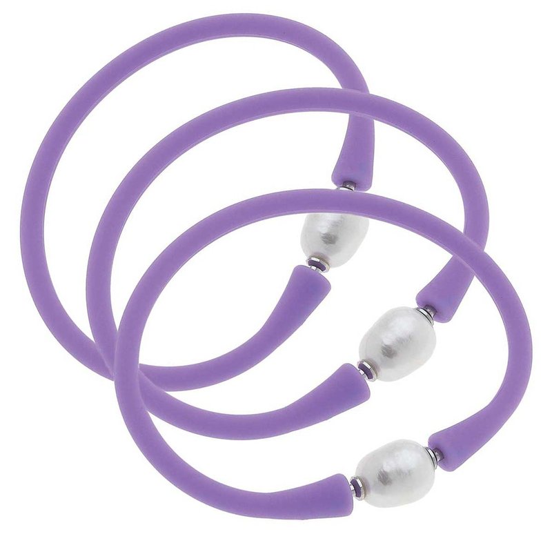 Canvas Style Bali Freshwater Pearl Silicone Bracelet Set Of 3 In Purple