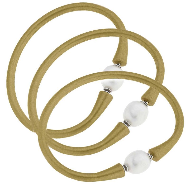 Canvas Style Bali Freshwater Pearl Silicone Bracelet Set Of 3 In Gold