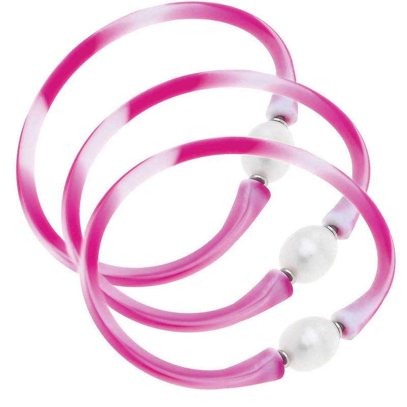 Canvas Style Bali Freshwater Pearl Silicone Bracelet Set Of 3 In Pink