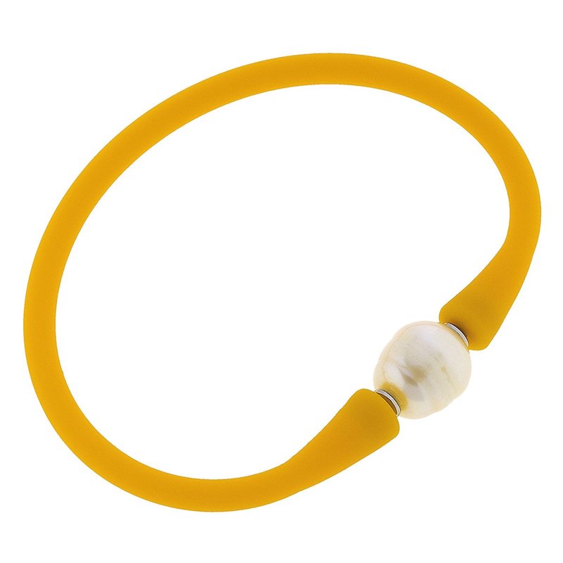 Canvas Style Bali Freshwater Pearl Silicone Bracelet In Yellow