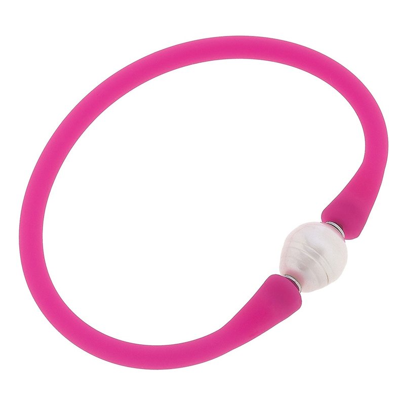 Canvas Style Bali Freshwater Pearl Silicone Bracelet In Pink