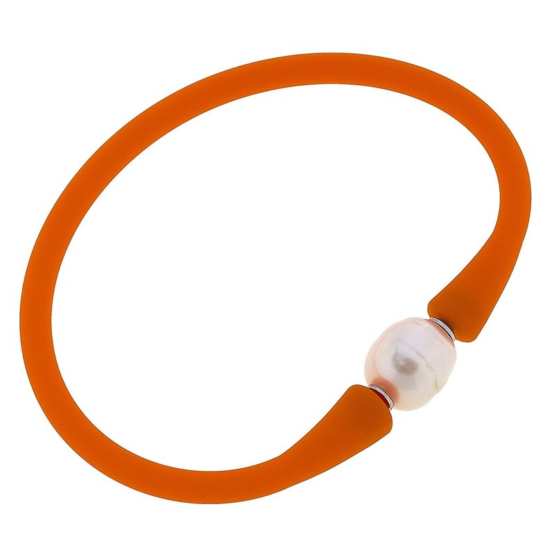 Canvas Style Bali Freshwater Pearl Silicone Bracelet In Orange