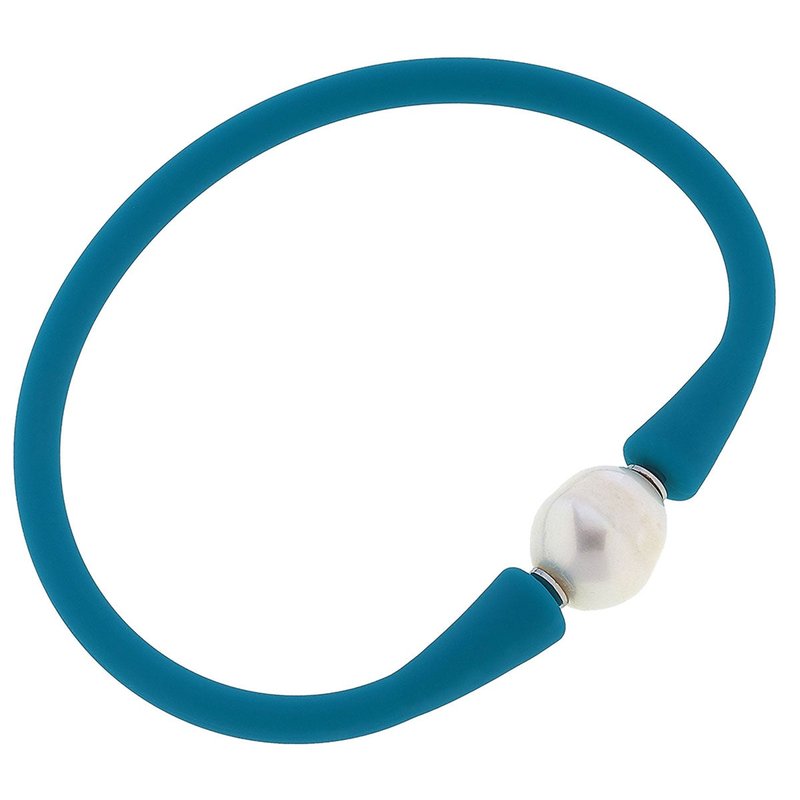 Canvas Style Bali Freshwater Pearl Silicone Bracelet In Green