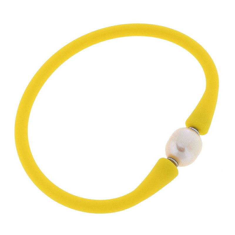 Canvas Style Bali Freshwater Pearl Silicone Bracelet In Yellow