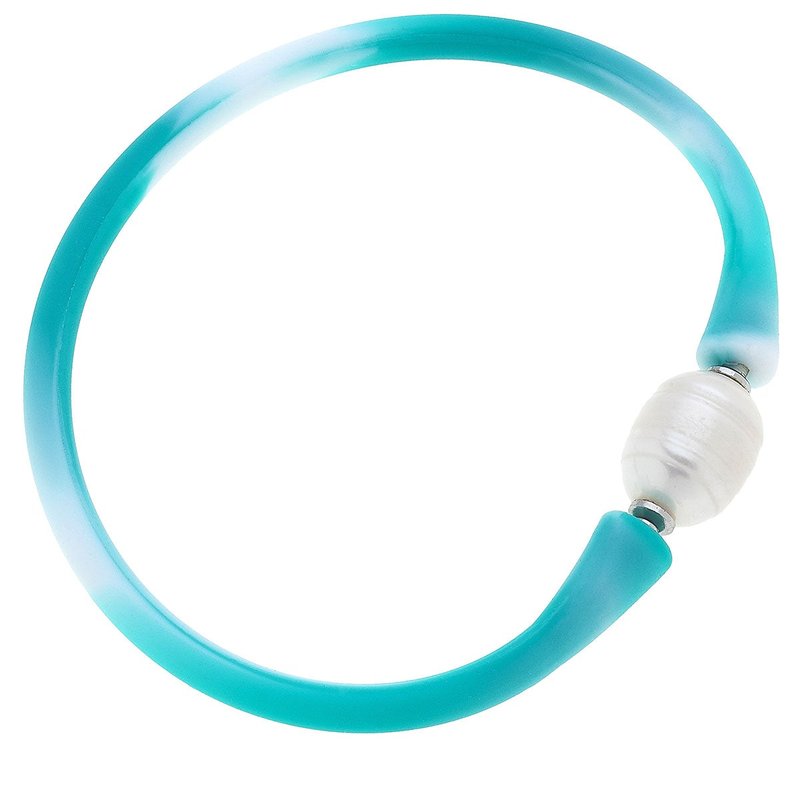 Canvas Style Bali Freshwater Pearl Silicone Bracelet In Blue