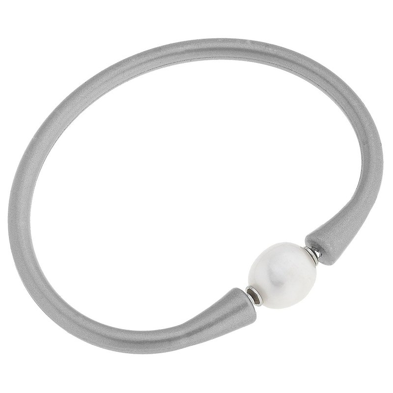 Canvas Style Bali Freshwater Pearl Silicone Bracelet In Gray