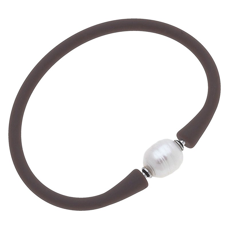 Canvas Style Bali Freshwater Pearl Silicone Bracelet In Brown