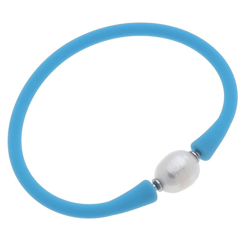 Canvas Style Bali Freshwater Pearl Silicone Bracelet In Blue