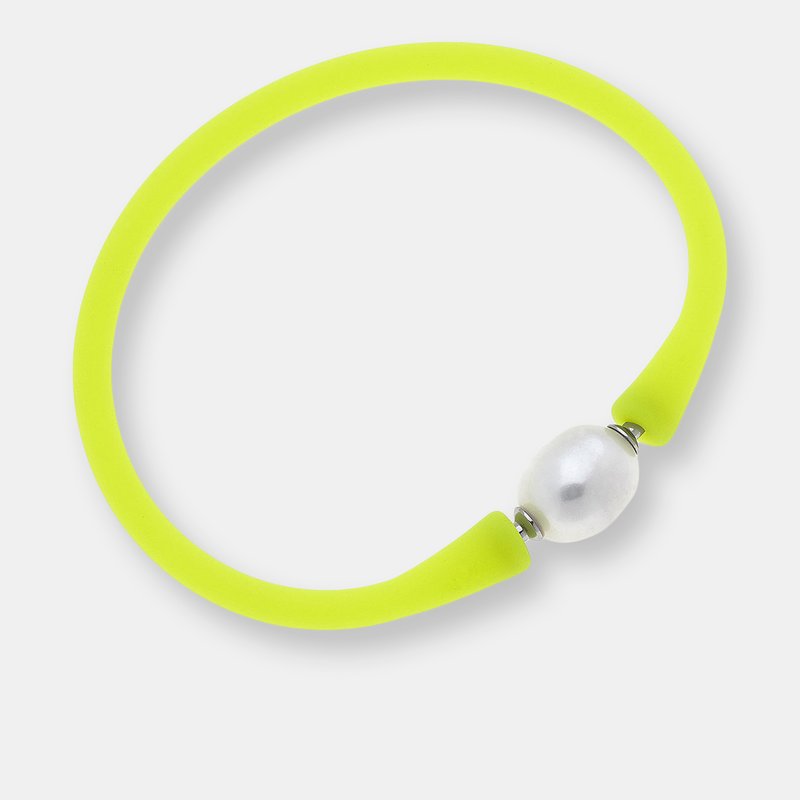 Canvas Style Bali Freshwater Pearl Silicone Bracelet In Neon Yellow