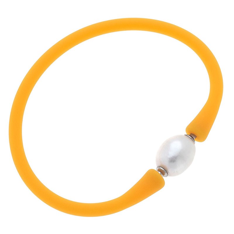 Canvas Style Bali Freshwater Pearl Silicone Bracelet In Orange
