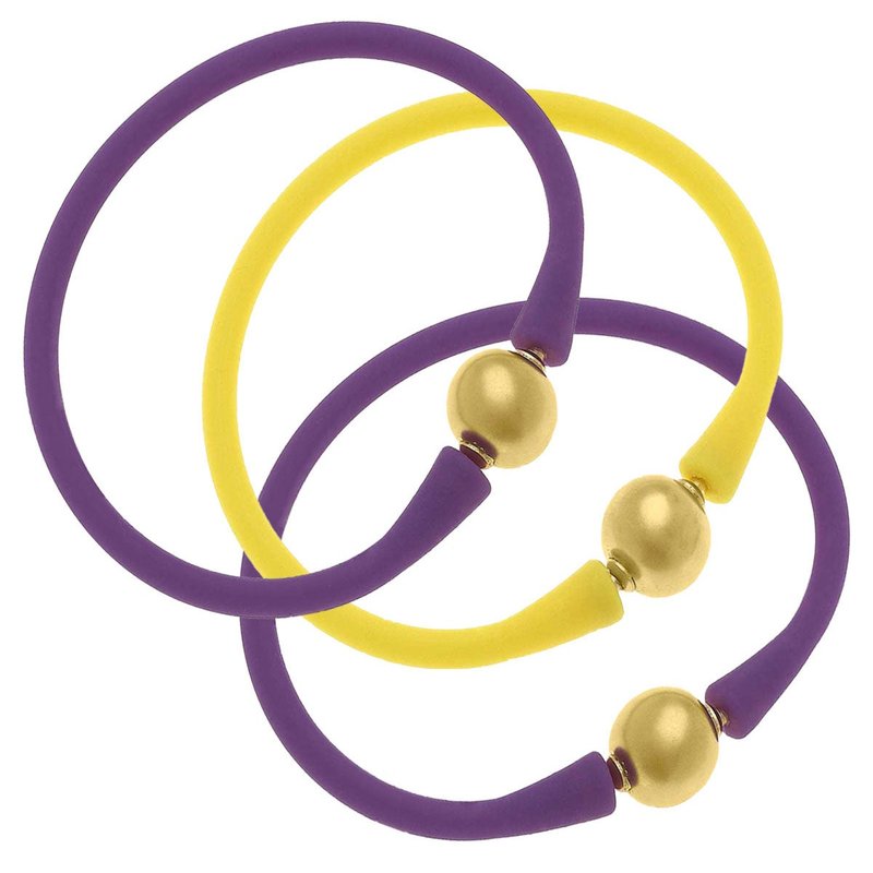 Canvas Style Bali Game Day 24k Gold Bracelet Set Of 3 In Purple And Yellow