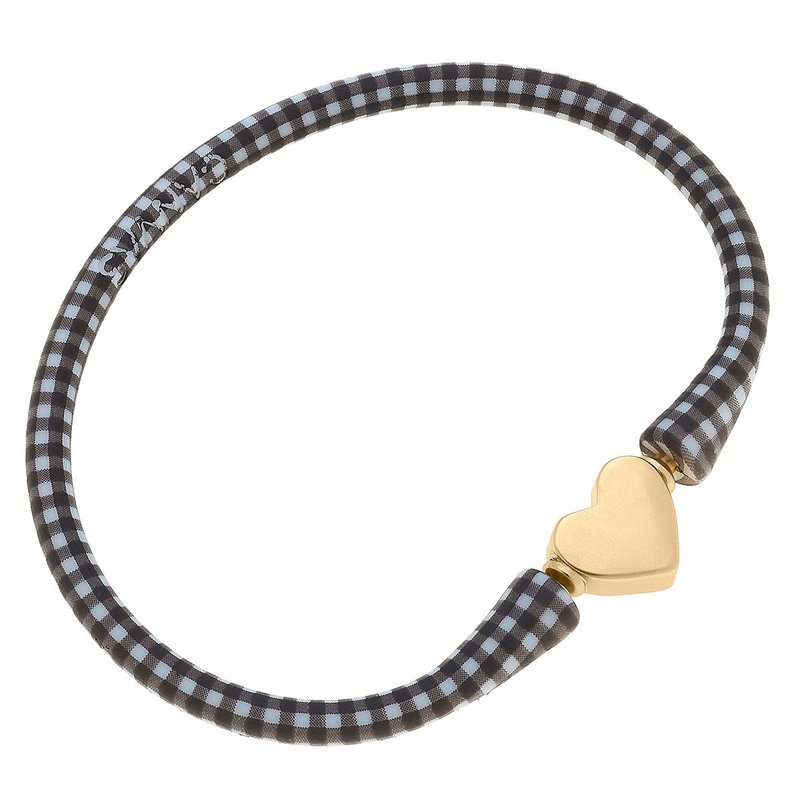 Canvas Style Bali Heart Bead Silicone Bracelet In Black Gingham