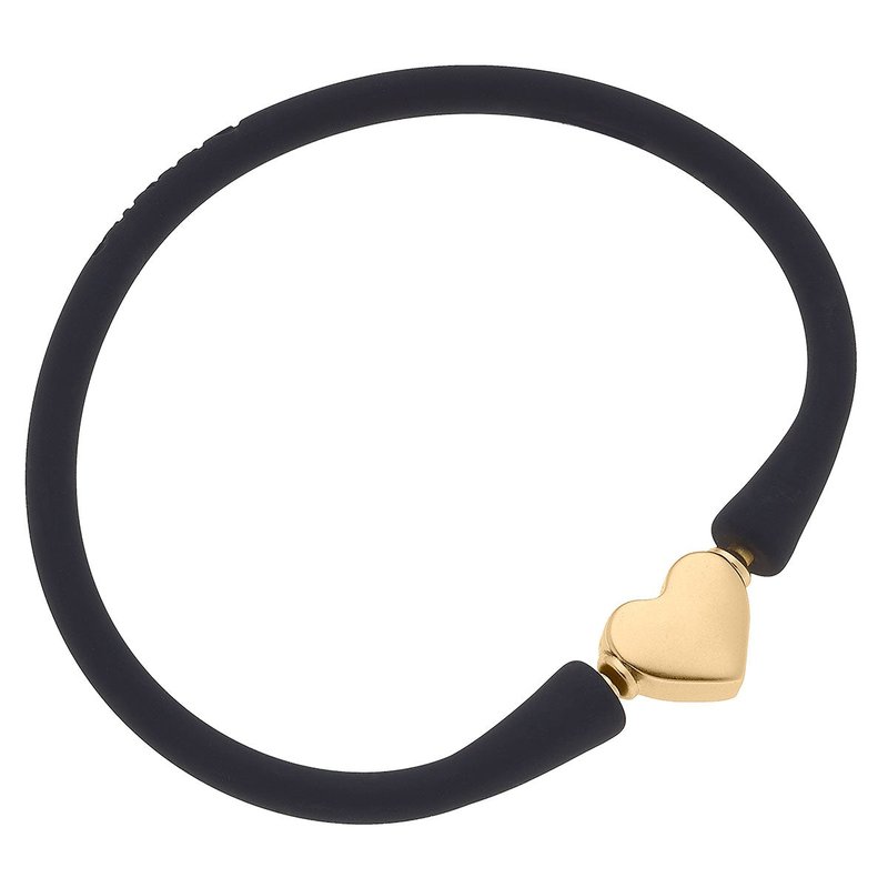 Canvas Style Bali Heart Bead Silicone Bracelet In Black