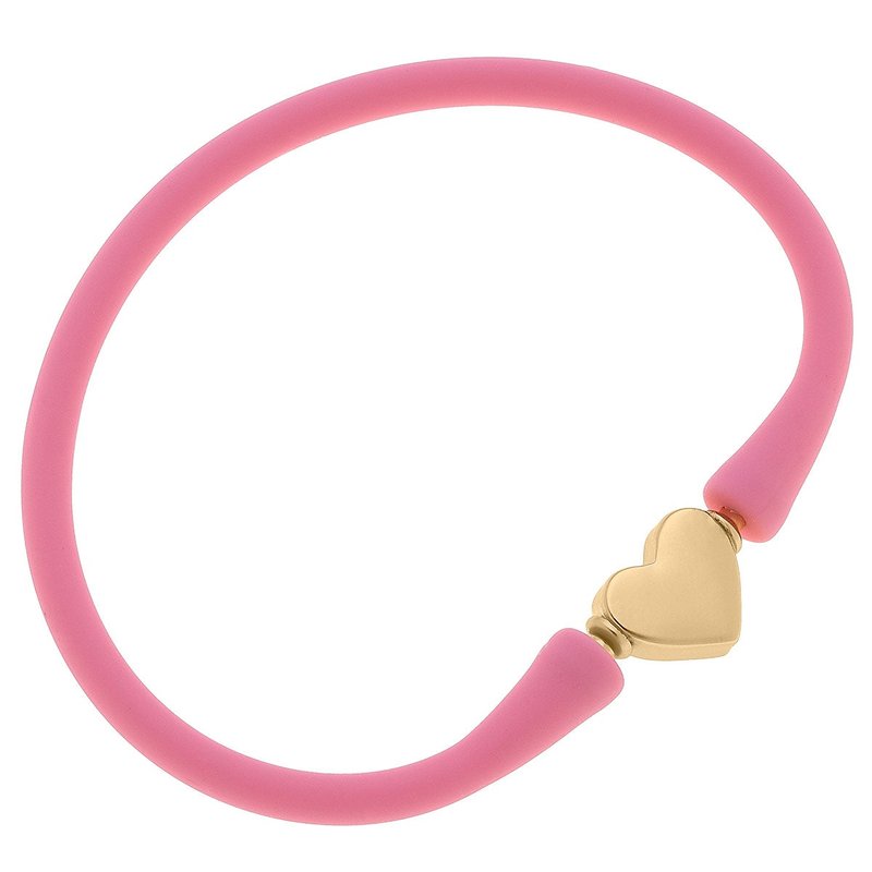 Canvas Style Bali Heart Bead Silicone Bracelet In Bubble Gum In Pink