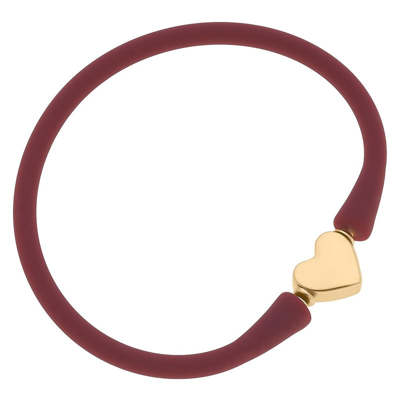 Canvas Style Bali Heart Bead Silicone Bracelet In Burgundy In Red
