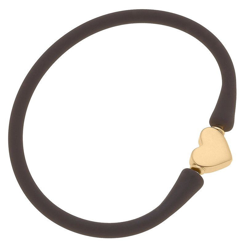 Canvas Style Bali Heart Bead Silicone Bracelet In Chocolate In Brown