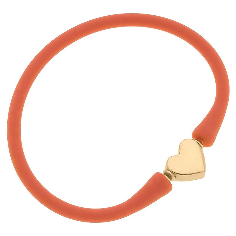 Canvas Style Bali Heart Bead Silicone Bracelet In Coral In Orange