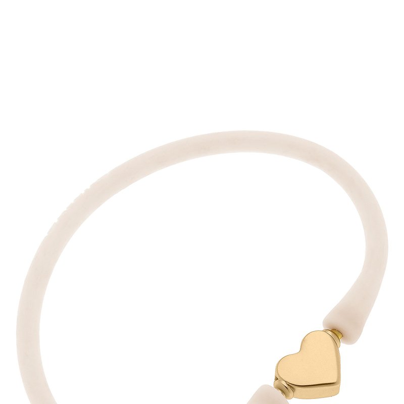 Canvas Style Bali Heart Bead Silicone Bracelet In Eggnog In Brown