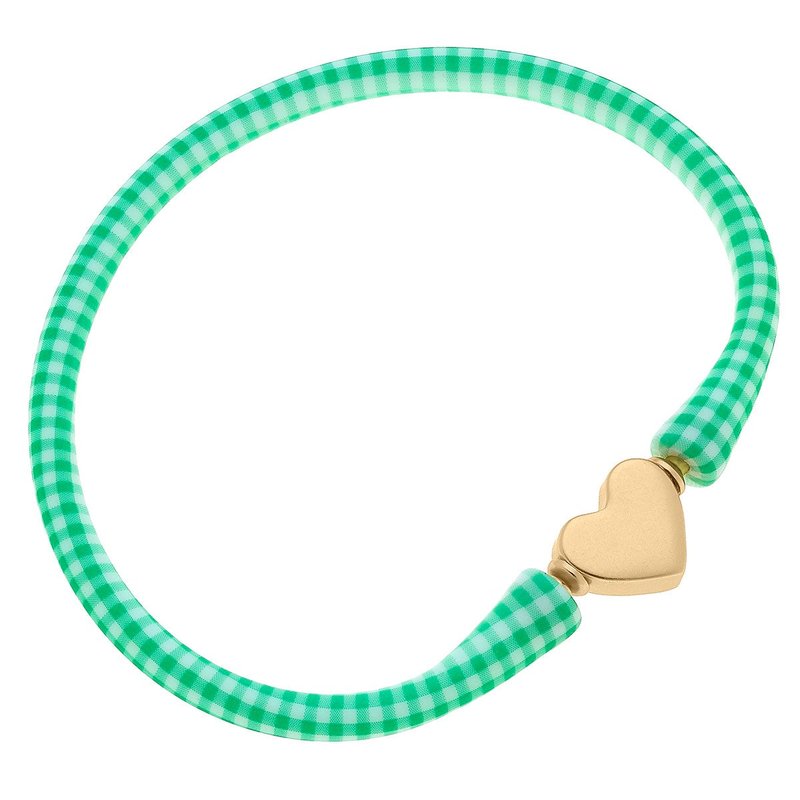 Canvas Style Bali Heart Bead Silicone Bracelet In Green Gingham