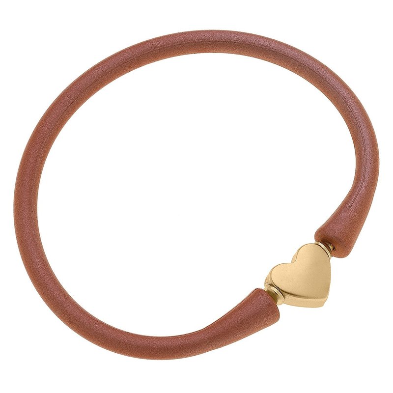Canvas Style Bali Heart Bead Silicone Bracelet In Metallic Bronze In Brown