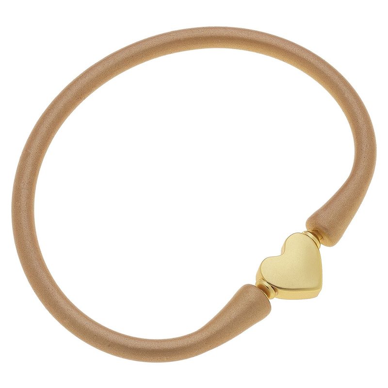 Canvas Style Bali Heart Bead Silicone Bracelet In Metallic Gold In Brown