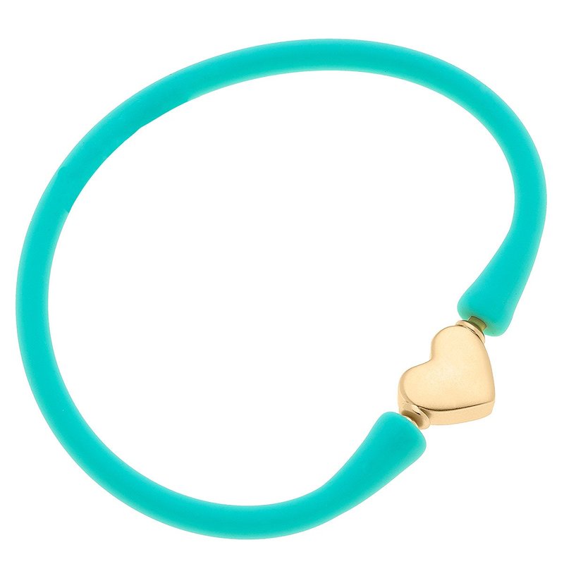 Canvas Style Bali Heart Bead Silicone Bracelet In Mint In Green