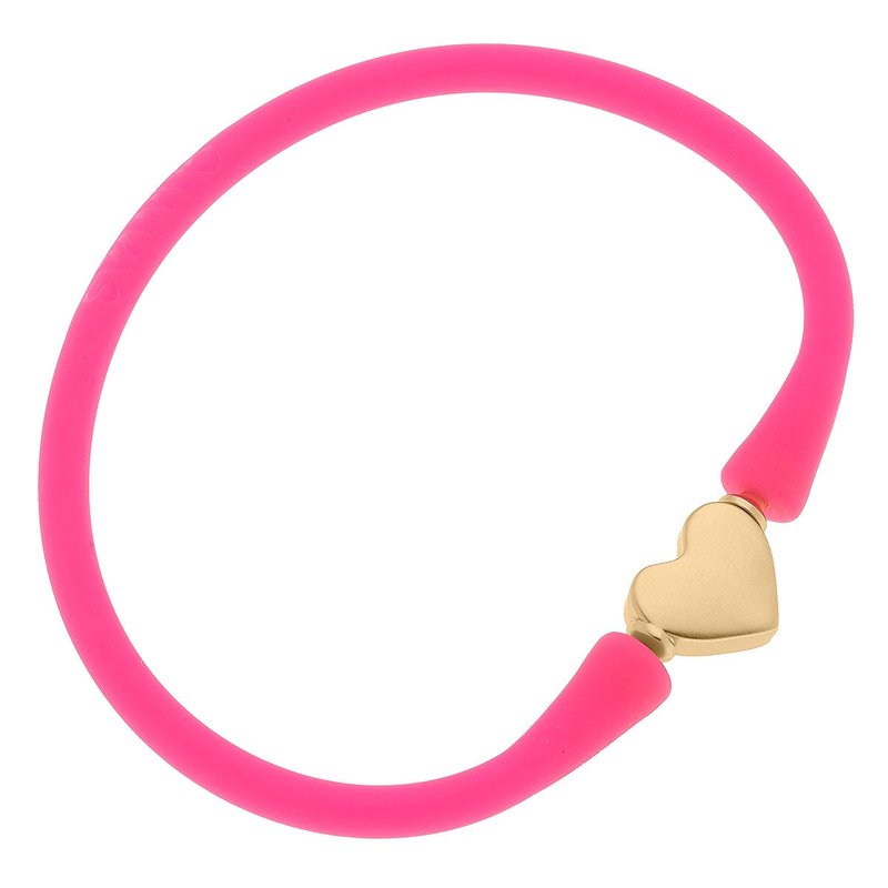 Canvas Style Bali Heart Bead Silicone Bracelet In Neon Pink
