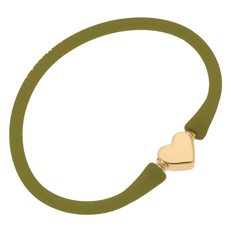 Canvas Style Bali Heart Bead Silicone Bracelet In Olive In Green