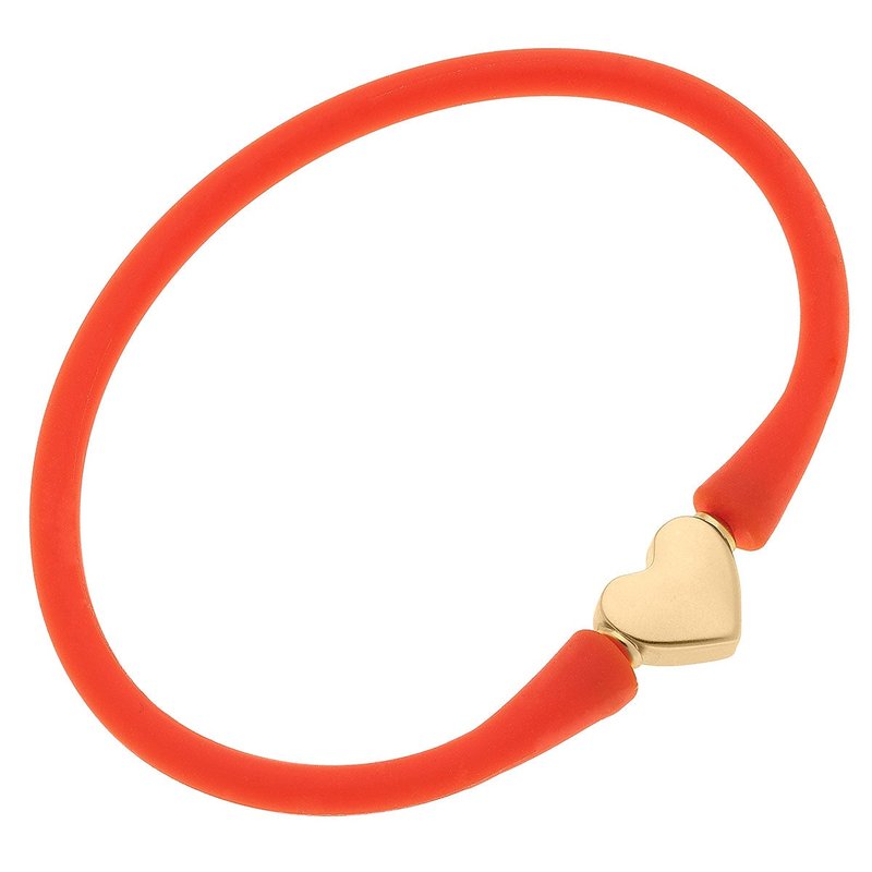 Canvas Style Bali Heart Bead Silicone Bracelet In Orange