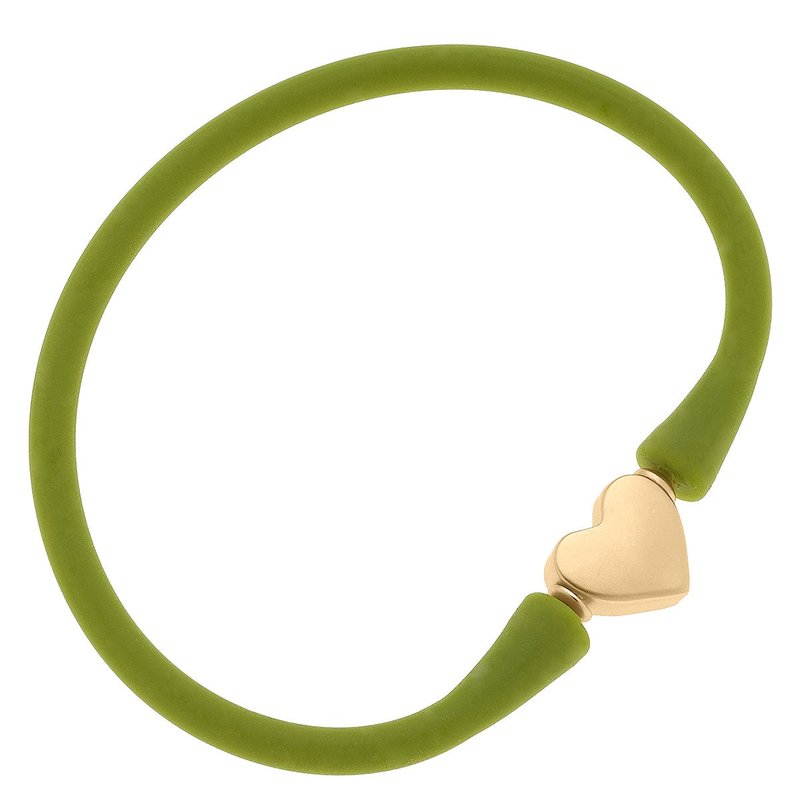 Canvas Style Bali Heart Bead Silicone Bracelet In Peridot In Green