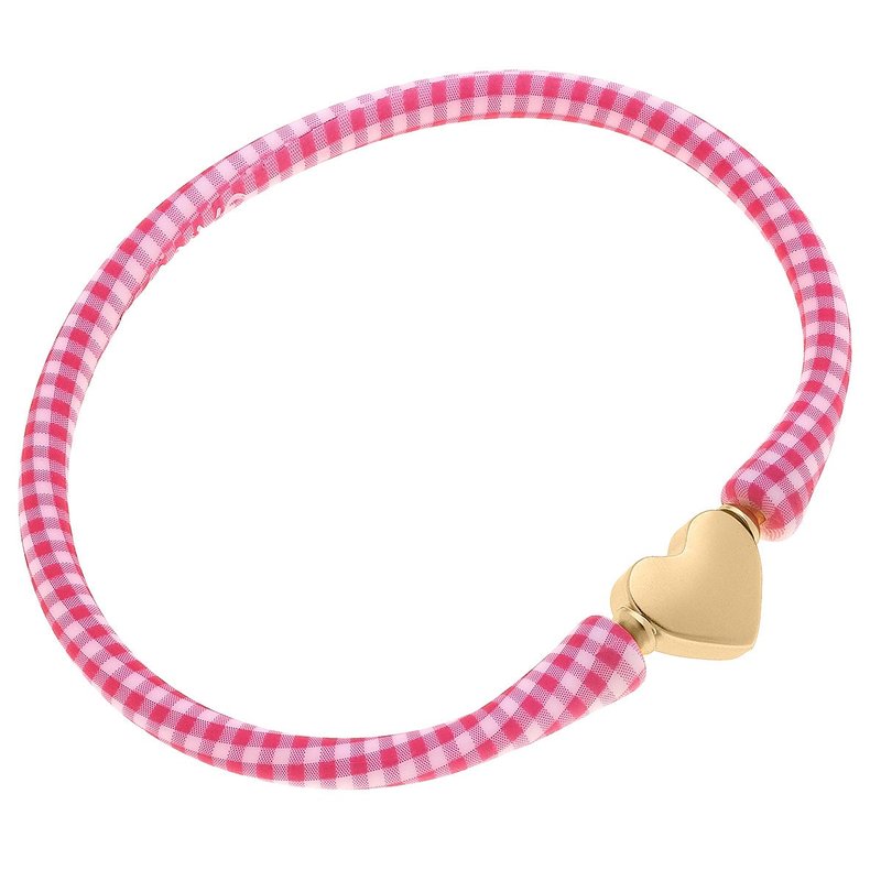 Canvas Style Bali Heart Bead Silicone Bracelet In Pink Gingham