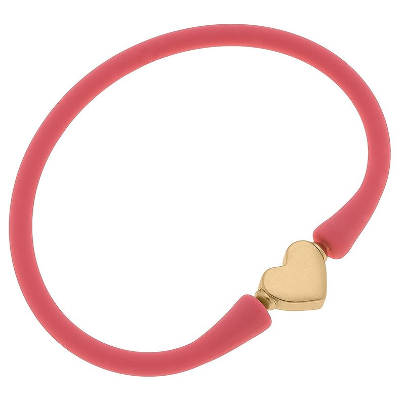Canvas Style Bali Heart Bead Silicone Bracelet In Pink