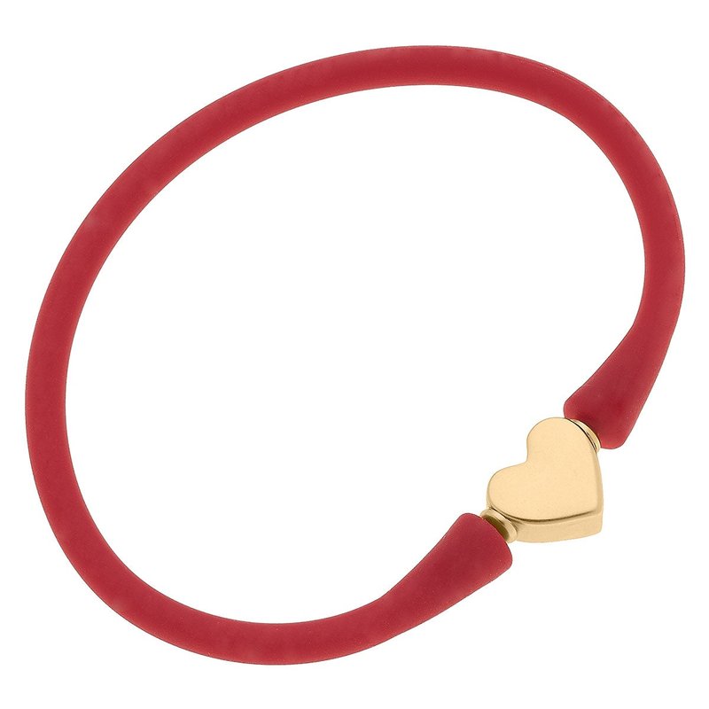 Canvas Style Bali Heart Bead Silicone Bracelet In Red