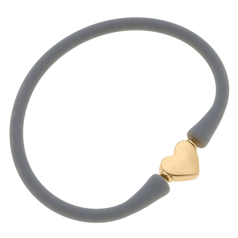 Canvas Style Bali Heart Bead Silicone Bracelet In Steel Grey
