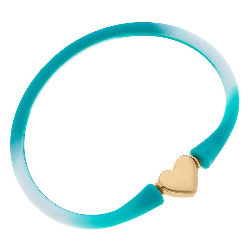 Canvas Style Bali Heart Bead Silicone Bracelet In Tie Dye Mint In Blue