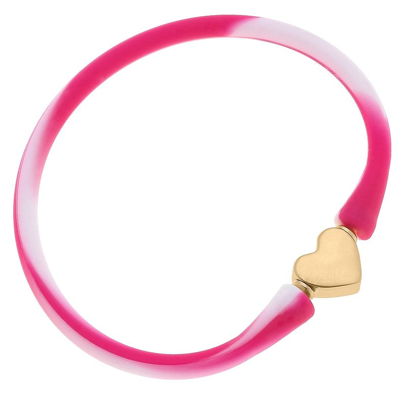 Canvas Style Bali Heart Bead Silicone Bracelet In Tie Dye Pink