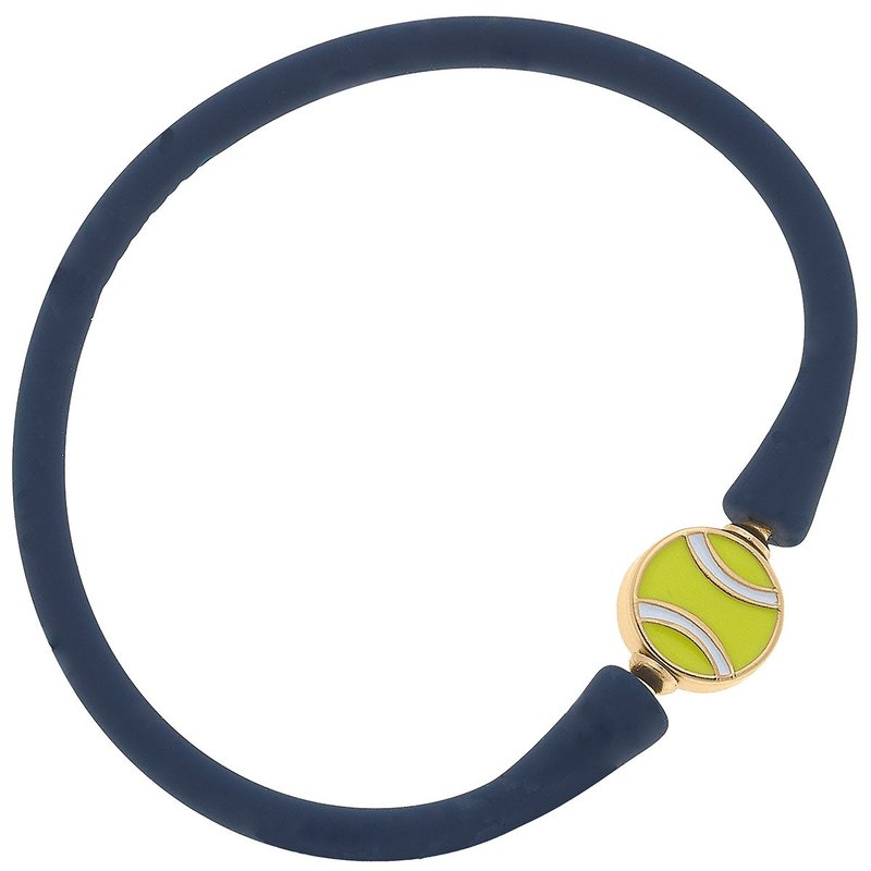 Canvas Style Bali Tennis Ball Bead Silicone Bracelet In Navy In Blue