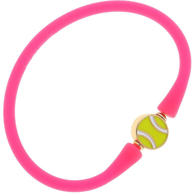Canvas Style Bali Tennis Ball Bead Silicone Bracelet In Neon Pink