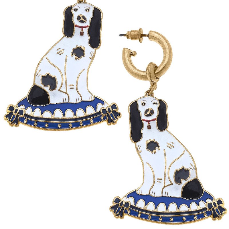 Canvas Style Baron Enamel Staffordshire Dog Earrings In White