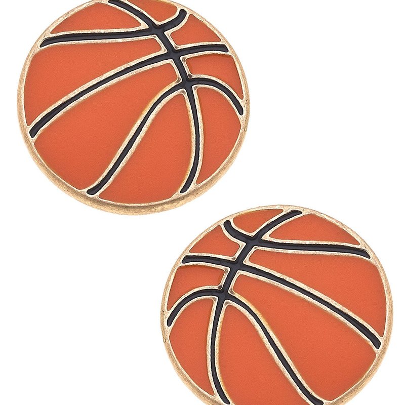 Canvas Style Basketball Enamel Stud Earrings In Orange