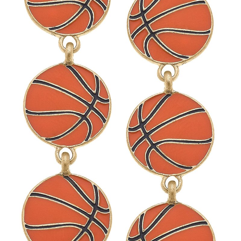 Canvas Style Basketball Triple Drop Enamel Earrings In Orange