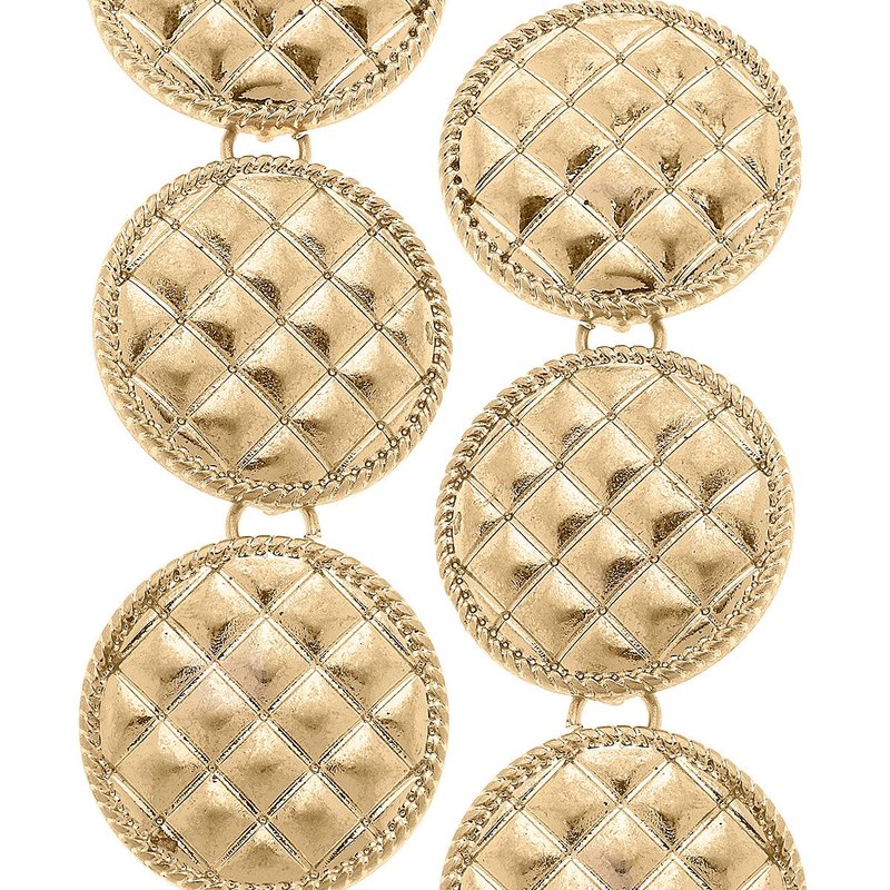 Canvas Style Beatrice Quilted Metal Triple Disc Drop Earrings In Worn Gold
