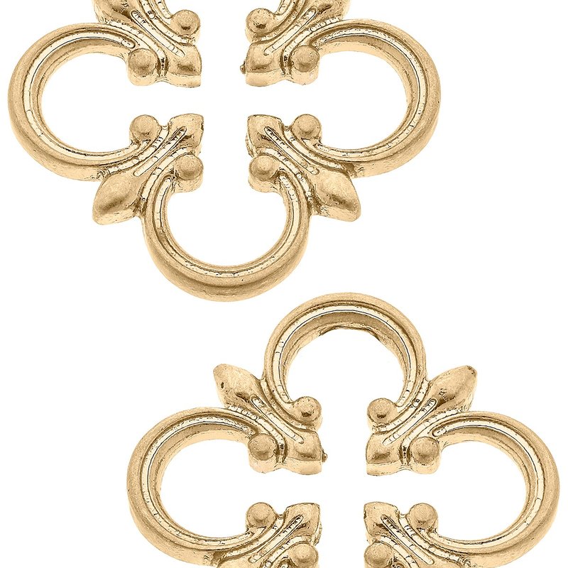 Canvas Style Bellamy Open Quatrefoil Stud Earrings In Worn Gold