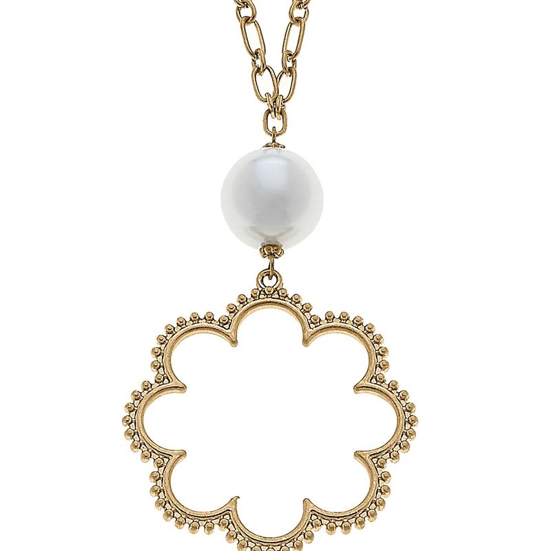 Canvas Style Belle Studded Flower & Pearl Necklace In Gold
