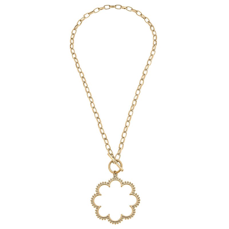 Canvas Style Belle Studded Flower T-bar Necklace In Gold