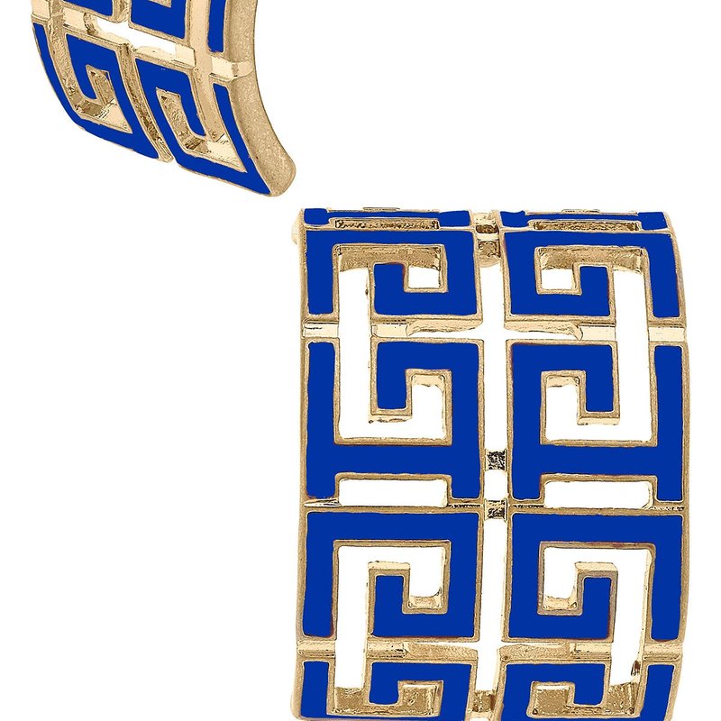 Canvas Style Brennan Game Day Greek Keys Enamel Hoop Earrings In Blue