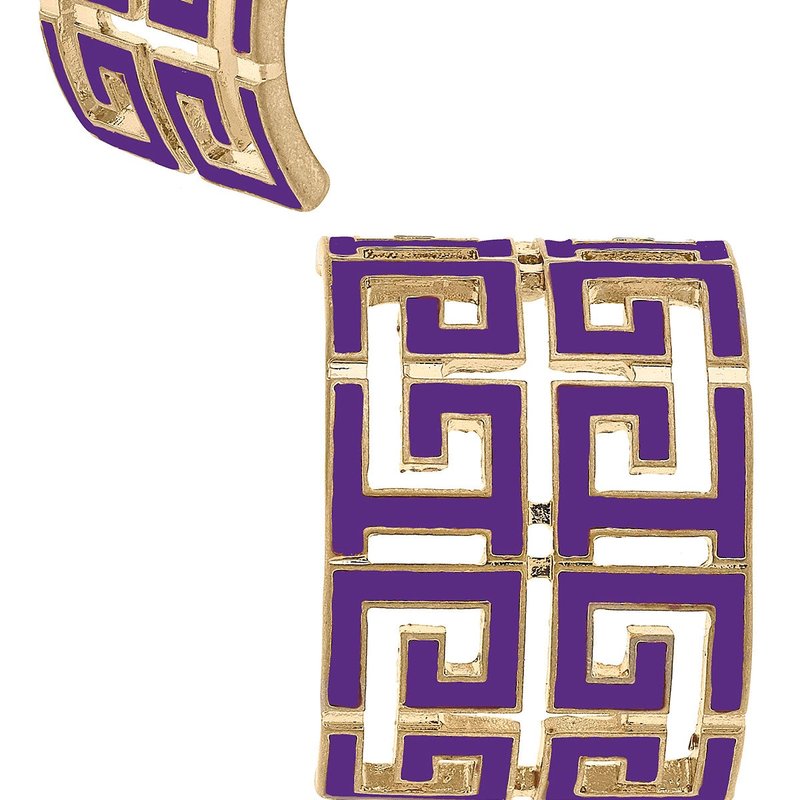 Canvas Style Brennan Game Day Greek Keys Enamel Hoop Earrings In Purple