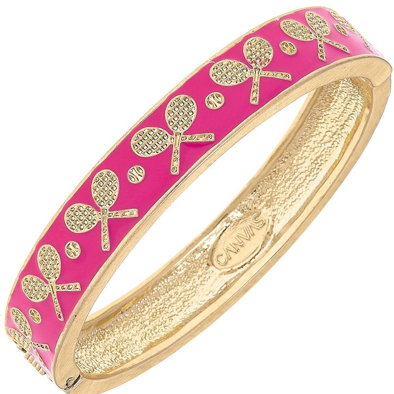 Canvas Style Briar Tennis Racquet Enamel Hinge Bangle In Pink