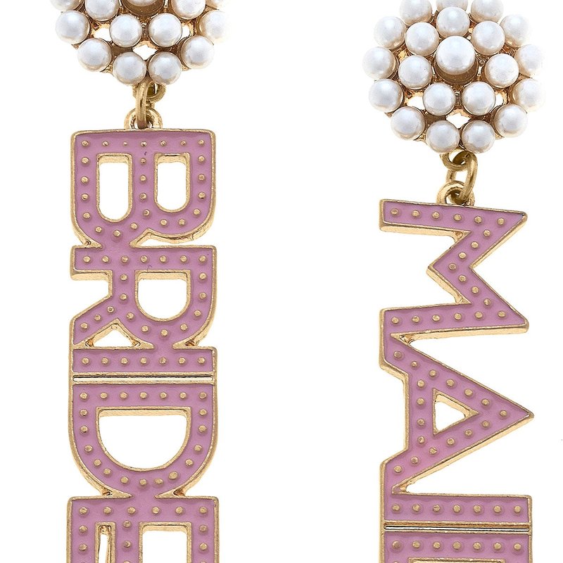 Canvas Style Bridesmaid Enamel And Pearl Cluster Drop Earrings In Pink