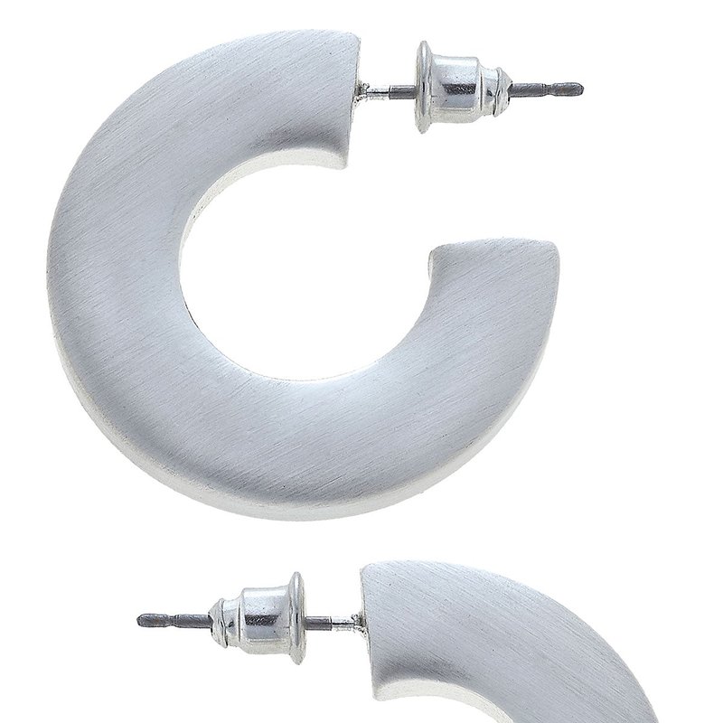 Canvas Style Cali Large Flat Hoop Earrings In Satin Silver In Grey
